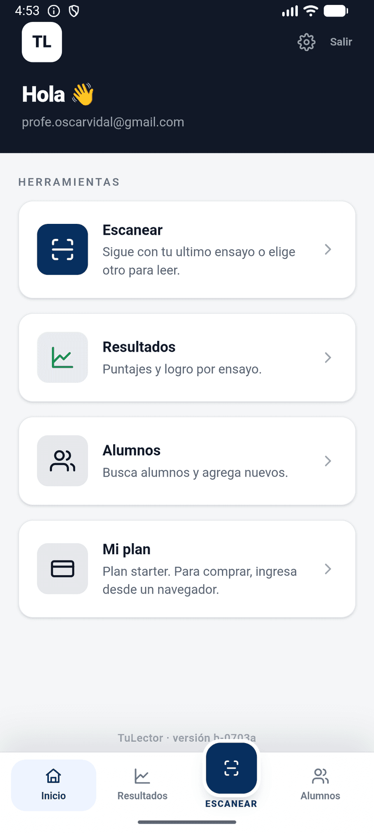 Panel de control principal